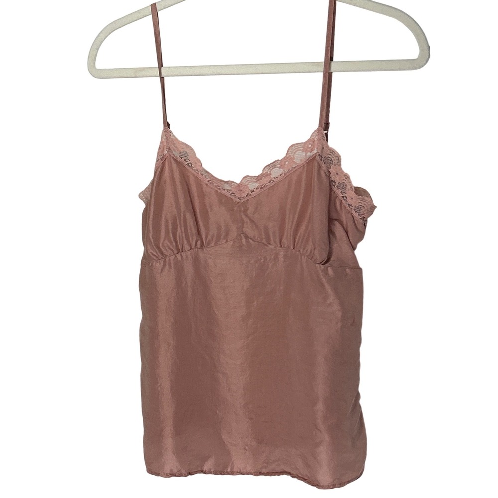 Y2K Dusty Rose Lace Trim SILK Camisole Top Women's Size Small EUC‎